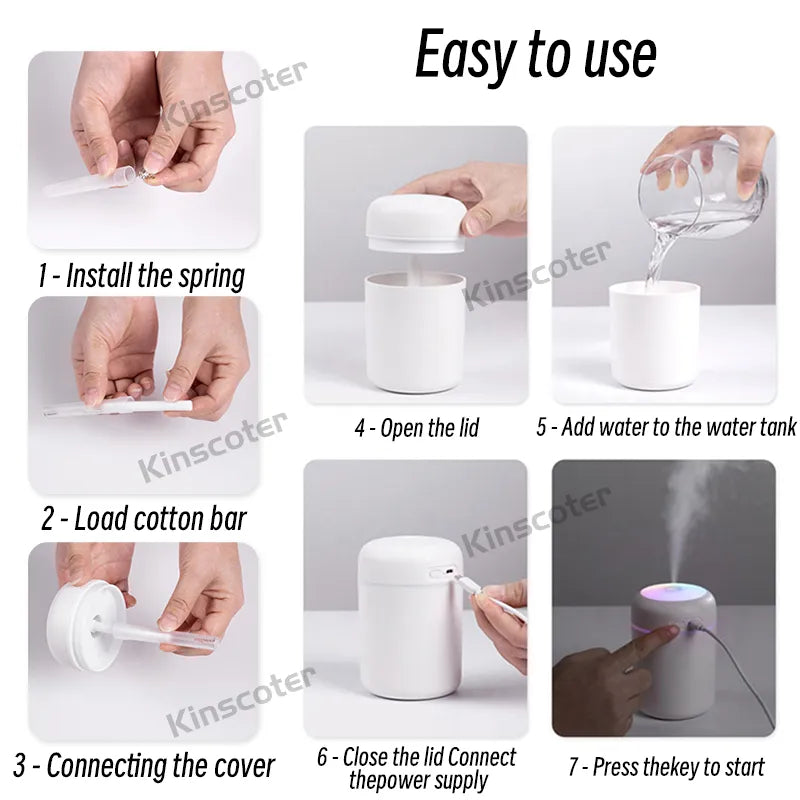 300ml H2O Air Humidifier Portable Mini USB Aroma Diffuser With Cool Mist For Bedroom Home Car Plants Purifier Humificador